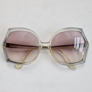 Vintage 70's 80's 2 Tone Clear Gray Oversized Sunglasses Made in France 8347